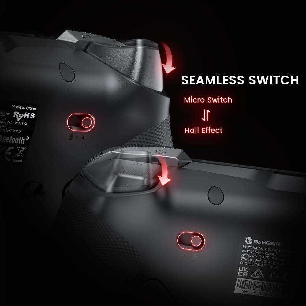 Bezdrátový gamepad GameSir Tarantula Pro s TMR 9 mapovatelnými Hallovými efekty RGB Kompatibilní s a Android Joystick, Tlačítka, Spouště, Osvětlení, Switch,