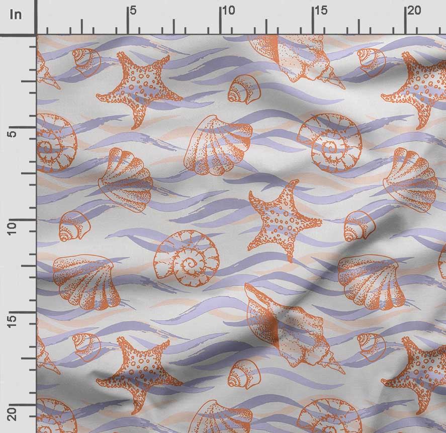 Soimoi Sea Shell Print,  Cotton Cambric, Quilting Fabric Sold by The Yard 42 Inch Wide, Medium Weight Cotton Fabric, Sewing  Supplies,Blue &