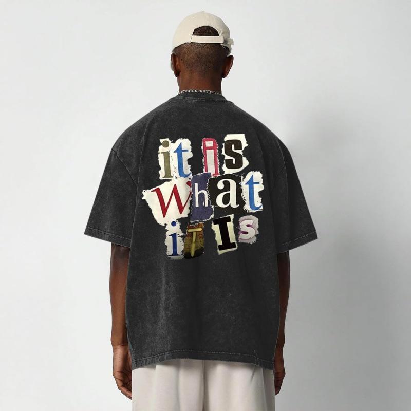 Washed Retro Cotton 230Gmen'S Graphic Tees Funny Letter Printing Vintage