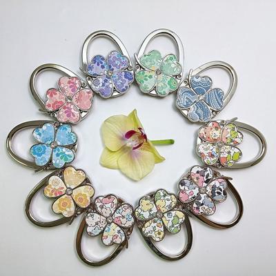 Trendy Four Leaf Clover Handbag Hook Foldable Portable Purse Hanger Flowers Bag Storage for Indoor Outdoor Table
