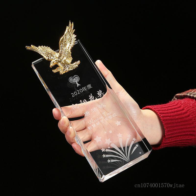Customized Crystal Trophy with Metal Pendant, Beveled Version Trophy, Customized Award, Company Award, Staff, Free Engraving 1Pc
