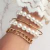 Versatile Pearl & Heart Chain Bracelet Set - Unisex Punk Retro Style