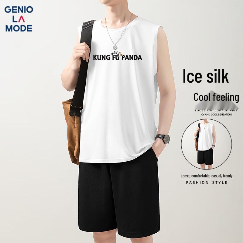 GENIOLAMODE Men s Ice Silk Sleeveless T-Shirt 3XL