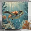 Sea Turtle Shower Curtain, Blue Beach Coastal Sea Turtle Starfish Underwater Creatures Bathroom Decorative Shower Curtain