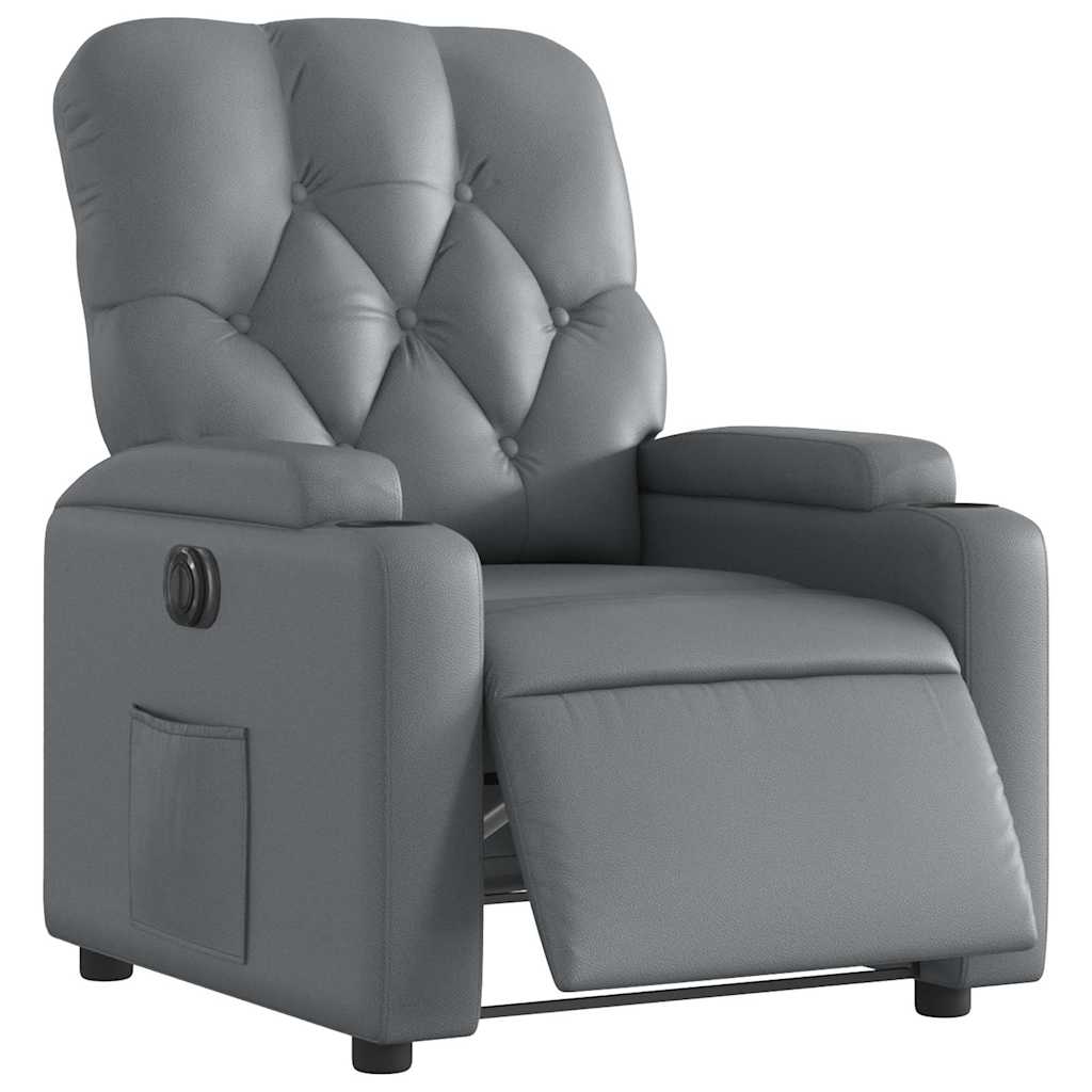 Vidaxl Electric Recliner Armchair, Grey, Upholstered with Faux Leather