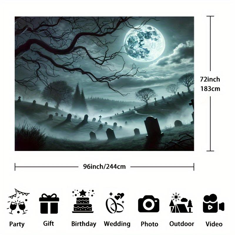 Terrifying cemetery background full moon and tombstone haunted Halloween scene professional studio background