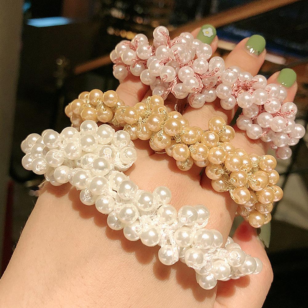 Pearl Ponytail Holder Faux Pearl Beads Elastic Hair Band for Woman
