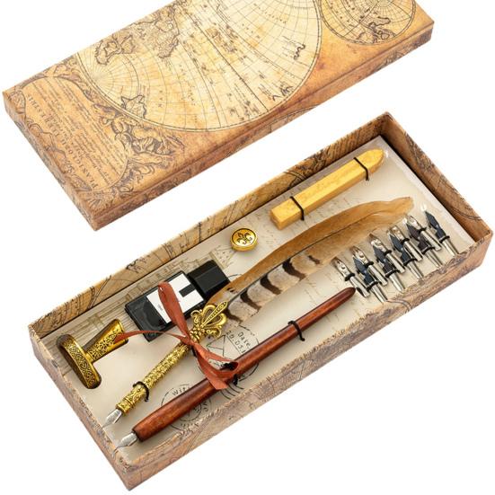 1 Set 0,5mm Schön aussehende Quill Pen-Set Glattes Schreiben Kupfer Komfortable Grip Quill Stift Tinte Set Schreibwaren liefert