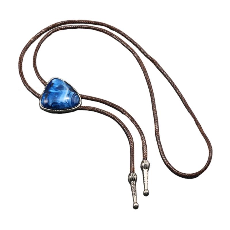 Lightweight PU Leather Wax Cord Necklace Turquoise Bead Bolo Tie Necktie Alloy Clasp Practical Jewelry For Daily Wear