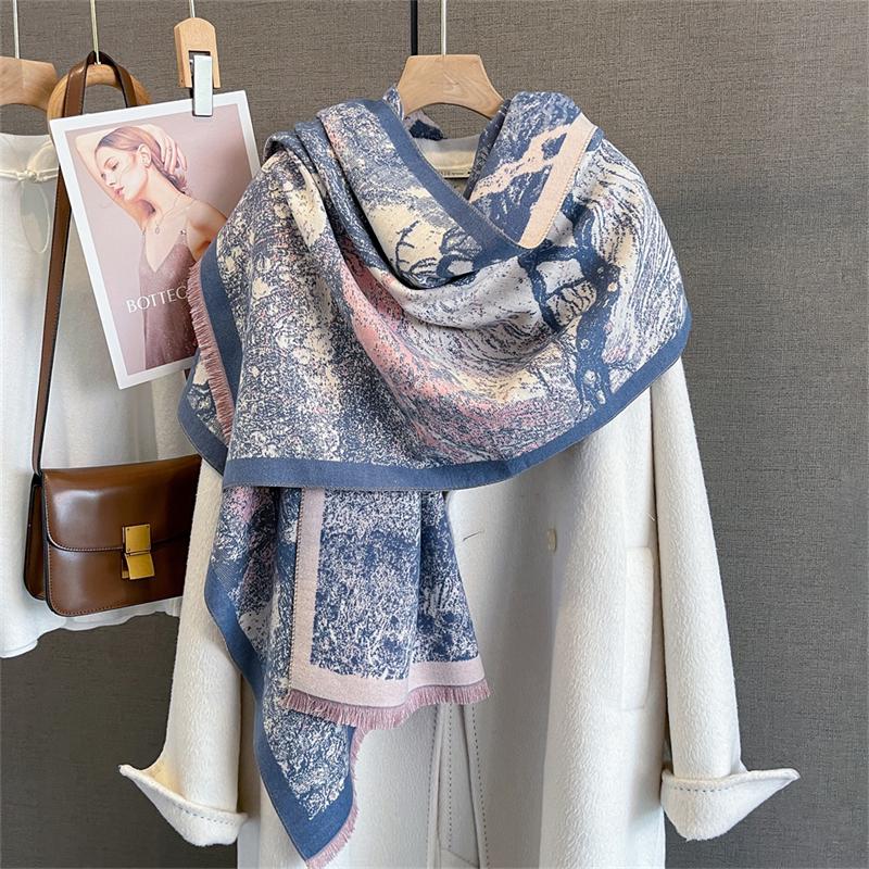 Luksusowa marka kaszmirowy damski kwiatowy szalik zimowy ciepły szal i otulacz bandana pashmina damski kwadratowy gruby koc poncho