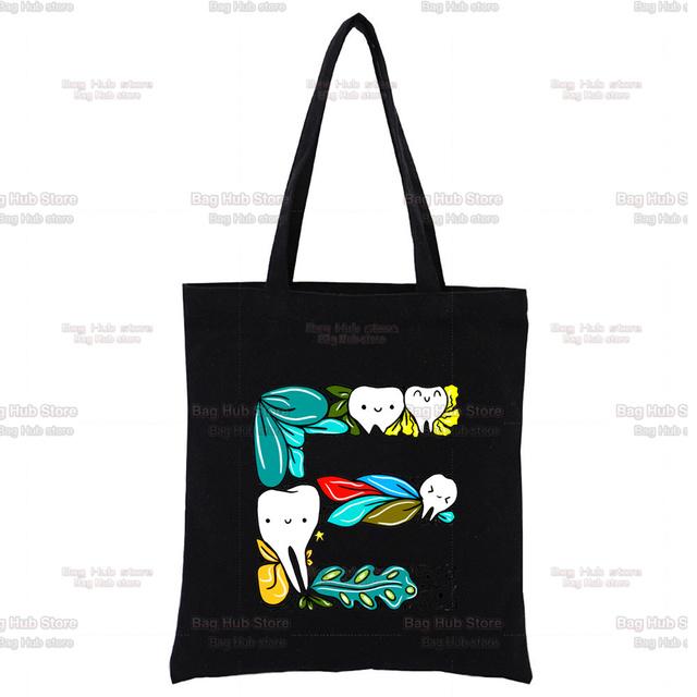 TOOTH 26 Letter Alphabet Printing Canvas Bag Shopper Bag Harajuku Style Women Bags Shoulder Bag Handbag