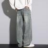 Spring, autumn and winter new four-season high-end deconstruction splicing wide-leg loose straight jeans men's pants trend
