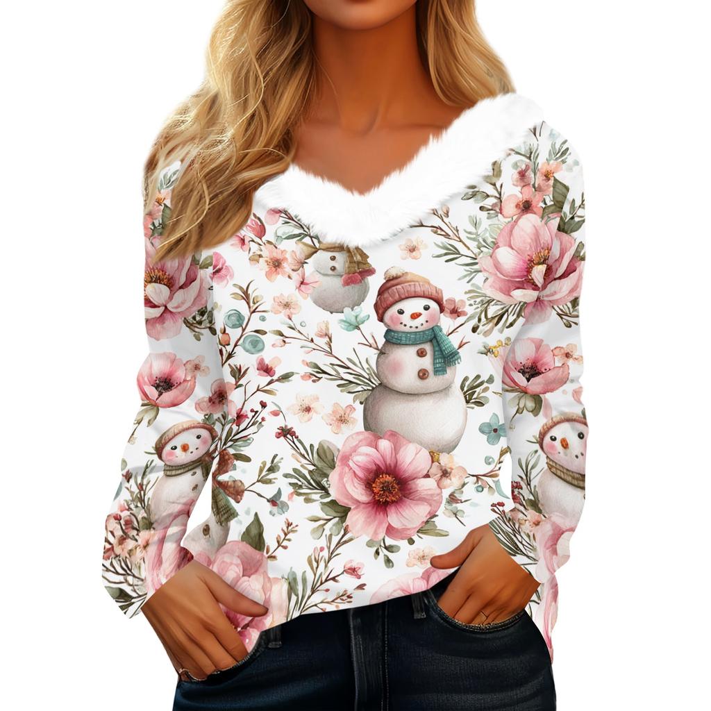 Long Sleeve Shirts For Women Cute Tops Christmas Prints Tees Blouses Casual Plus Size Basic Tops Pullover