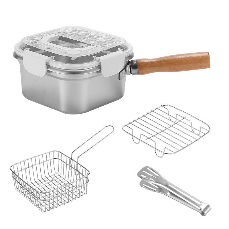 Stainless Steel Multifunctional Cookware: Square Deep Fryer, Milk Steamer, Noodle Pot, Portable Fresh-Keeping Box