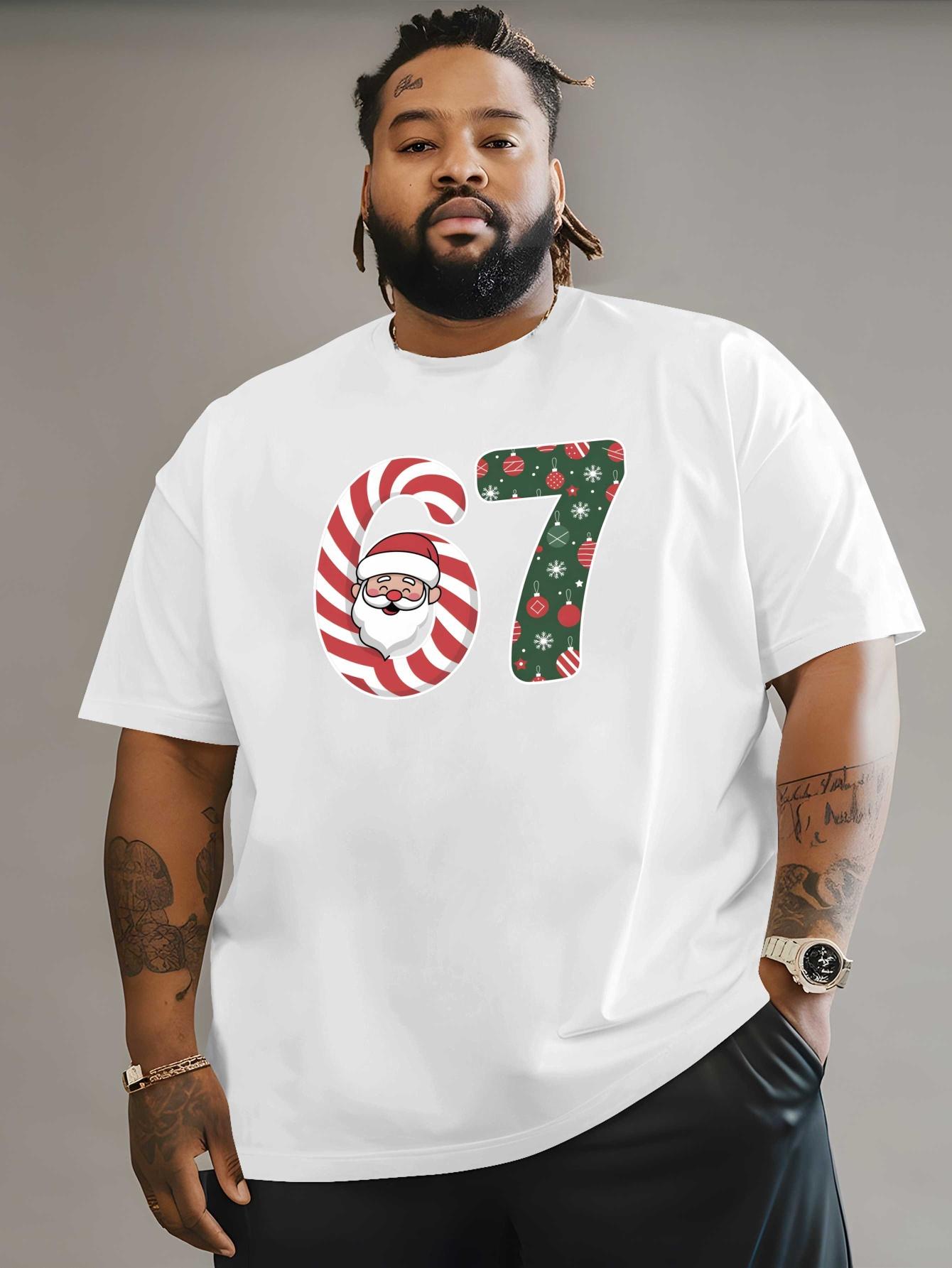 

Christmas Number 67 Men s Printed T-shirts Outdoor Sports and Casual Men s Latest Plus Size Loose T-shirts, PLUS SIZE S белый
