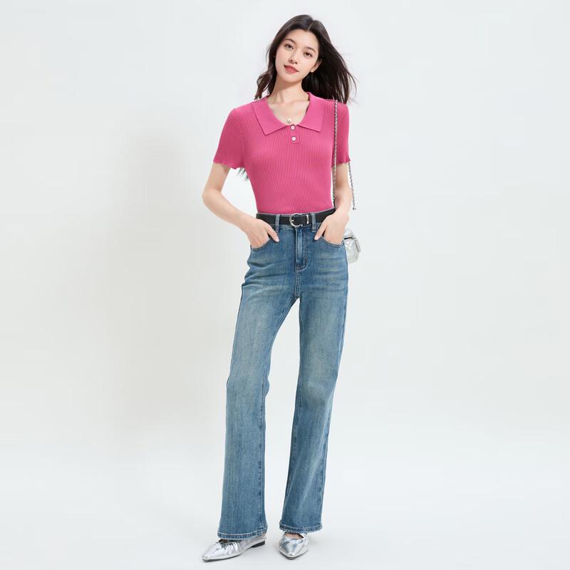 Sancai Women's Plus Size Polo Neck Short Sleeve Knit Sweater