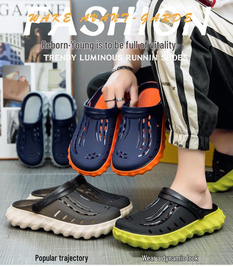 Men's Outdoor Thick-Soled Jelly Sandals: Closed-Toe, Height-Boosting, Wear-Resistant, Large Size.