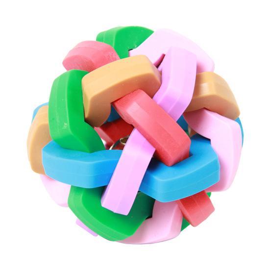 Dog Jingle Ball Chew Toy Colorful Rubber Interactive Ball with Bell Puppy Teething S
