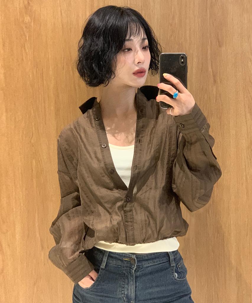 GENERALIDEA Summer Sheer Layered Blouson Shirt [Brown] / Gf2Lsh519