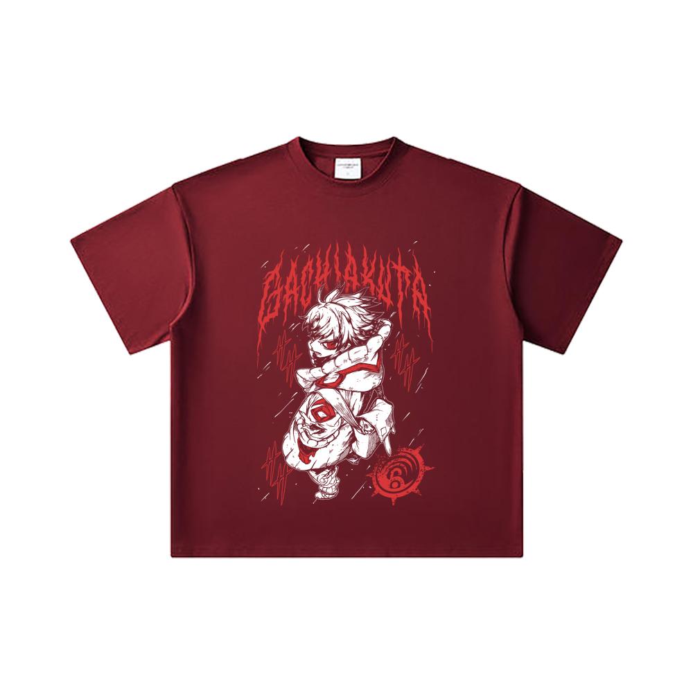 

260 GSM Double Yarn 32 Count 100% Cotton Gachiakuta V2 Rudo Print Unisex Heavy Cotton T Shirt 2XL вина червоного кольору
