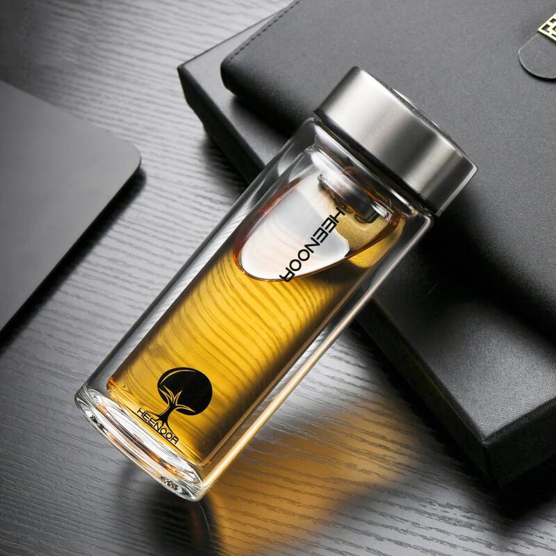 Heenoor Double-Layer Heat-Resistant Glass Tea Infuser Mug
