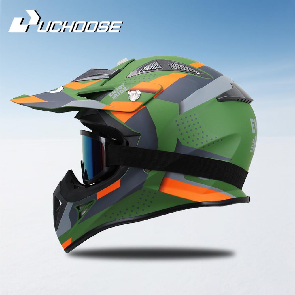 Uchoose High Quality Motorcycle Off Road Racing Helmet ATV Forest DH Mountain Bike Full Helmet DOT Approved Gift goggles