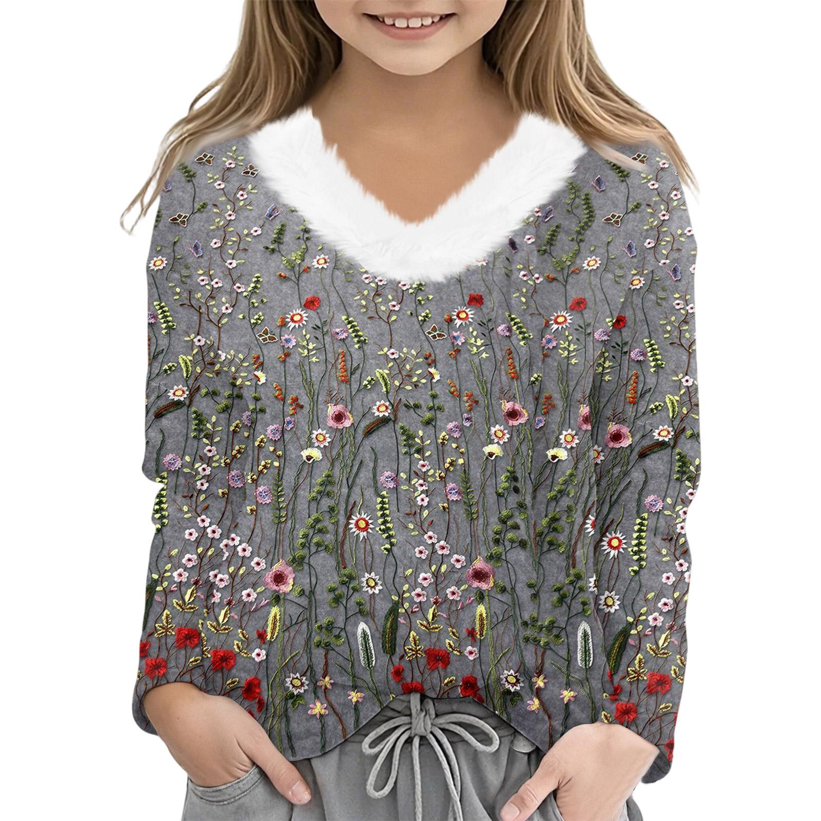 

Рождественские футболки с длинным рукавом для девочек, детская футболка с V-образным вырезом, рождественский принт, топ с длинным рукавом 140