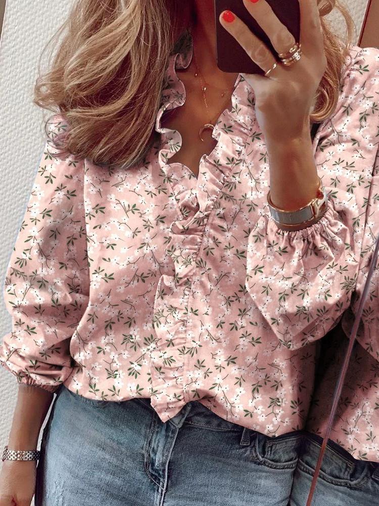 Spring/summer Long Sleeve Ruffled Shirt for Women