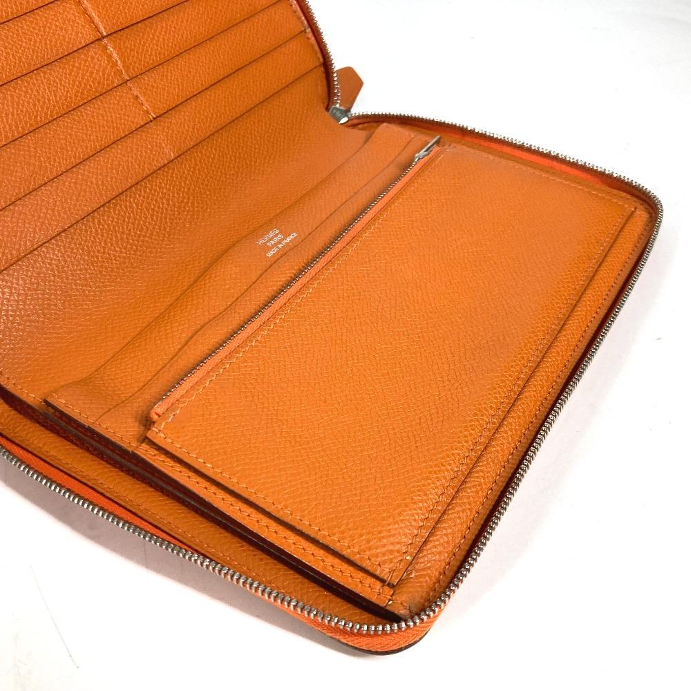 HERMES Azap Integral Long wallet Zip Around Long Wallet Leather Orange