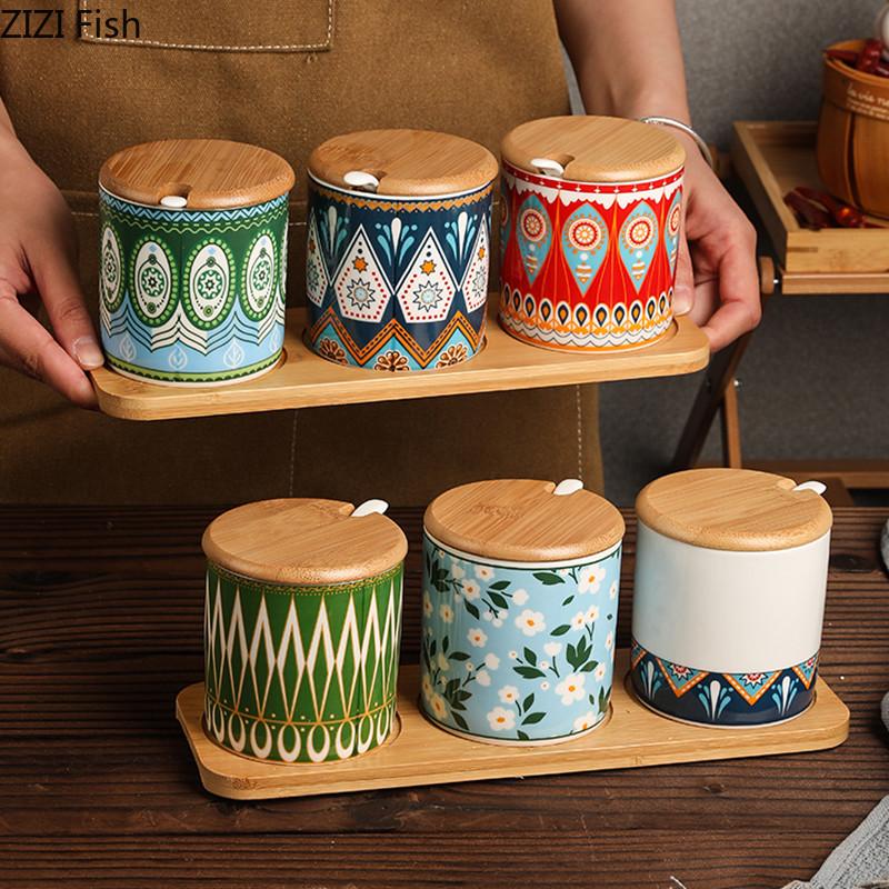 Creative Ceramic Seasoning Jar Set Kitchen Spices Seasoning Storage Jar Salt Pepper Organizer Nordic Household Seasoning Tools