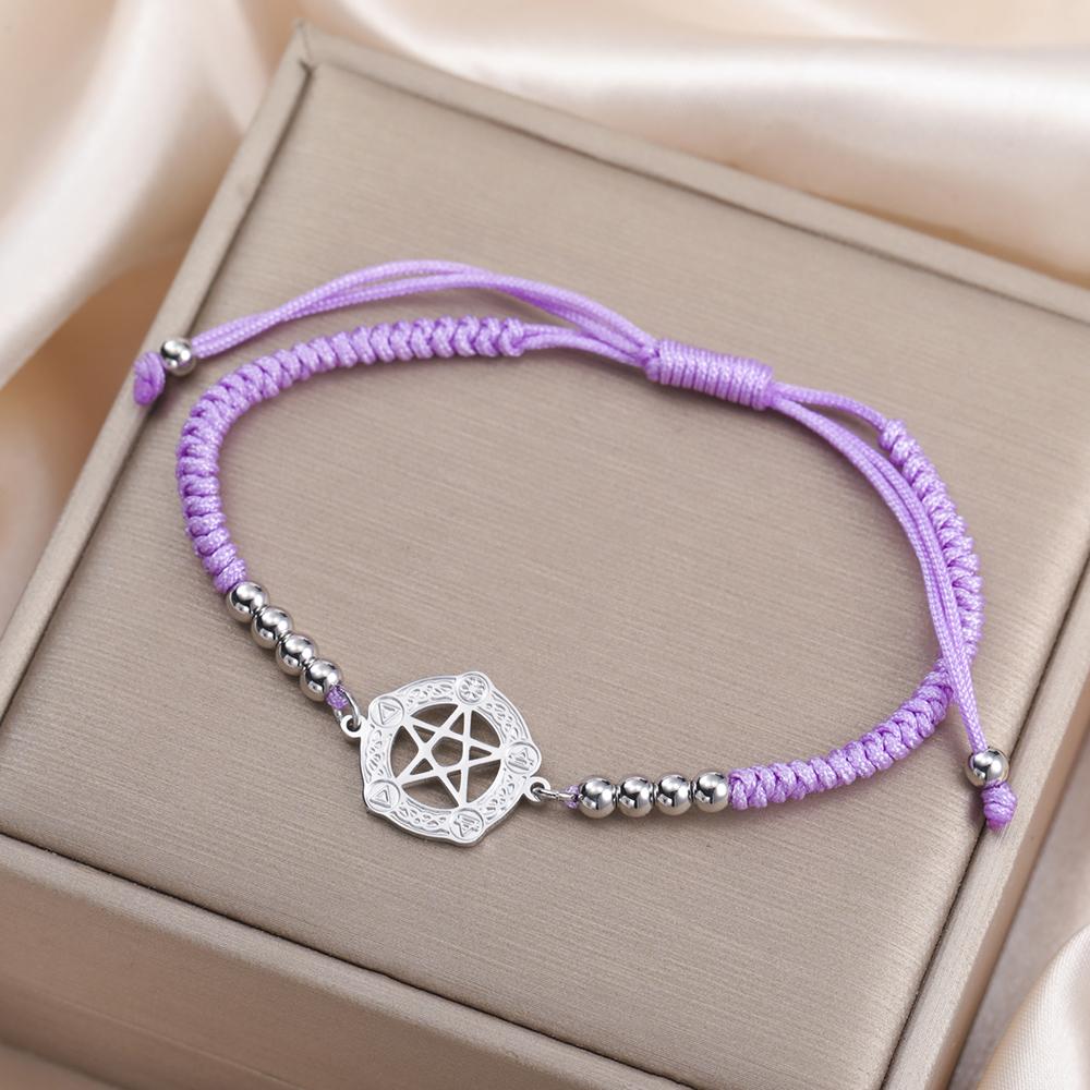 Dawapara Wiccan Pentagramm Armband Verstellbare Geflochtene Seilkette Spiritueller Schutz Pentakel Edelstahl Schmuck