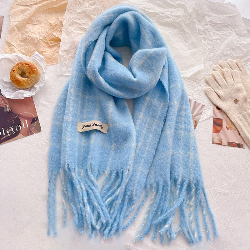 

Анкара красный шерстяной клетчатый шарф женский зимний высококлассный атмосферный шаль для парня и девушки синий