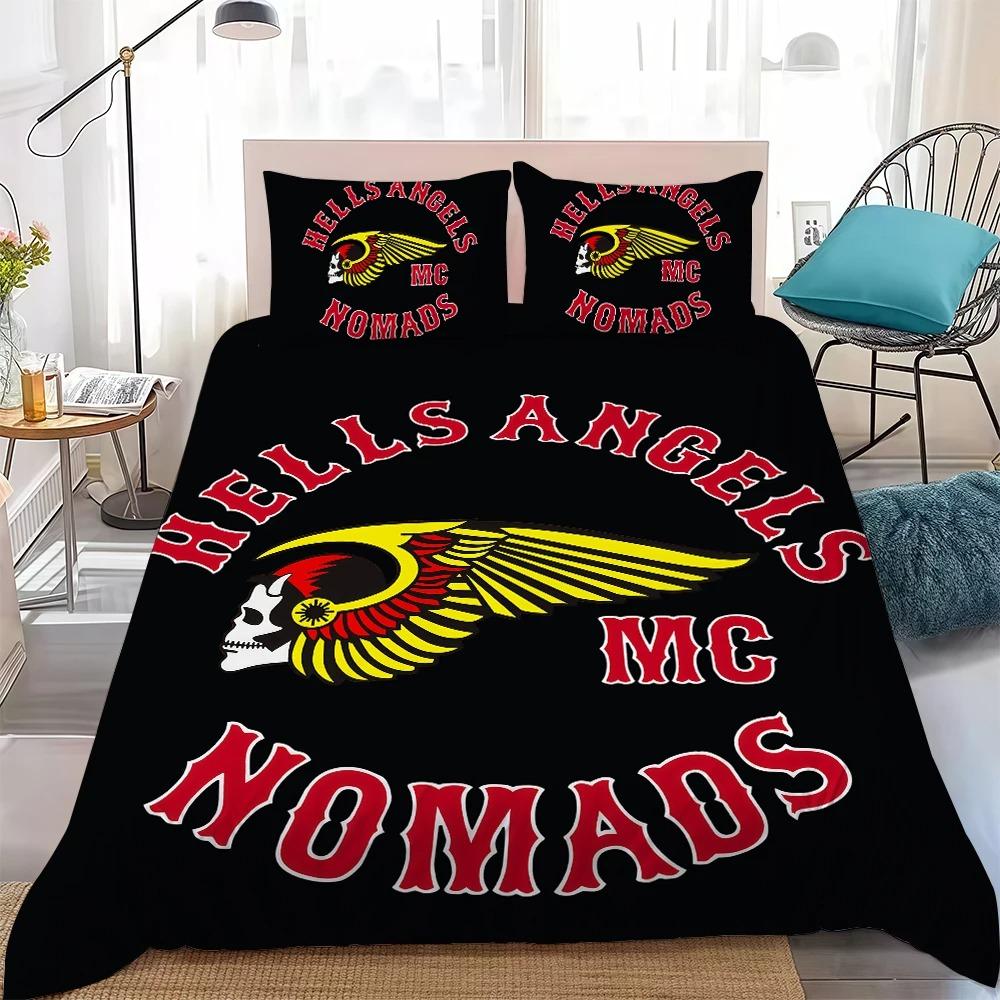 H-Hells Logo A-Angels Bedding Set 3D Print Duvet Cover Set King Queen Twin Size For Adults Motorcycle Enthusiasts Home