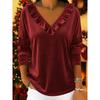 YYFS Camicette e camicie con scollo a V a maniche lunghe con stampa tinta unita primavera autunno moda casual da donna