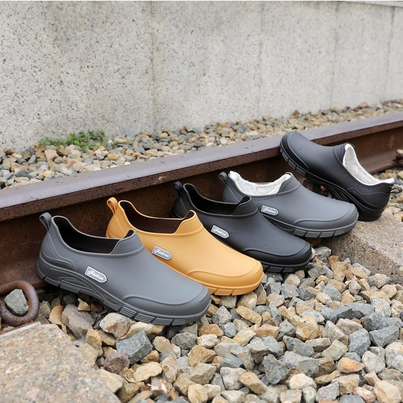 Low-top Rain Shoes Men's Summer Casual Fashion Short Rain Boots Men's Shoes Flat-bottomed Waterproof and Velvet Thick-soled Water Shoes Non-slip