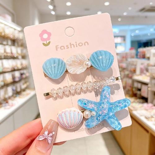 Summer Ocean Series Set Cute Children's Hairpin Pearl Hair Accessories Shell Starfish Hairpin Duckbill Clip
