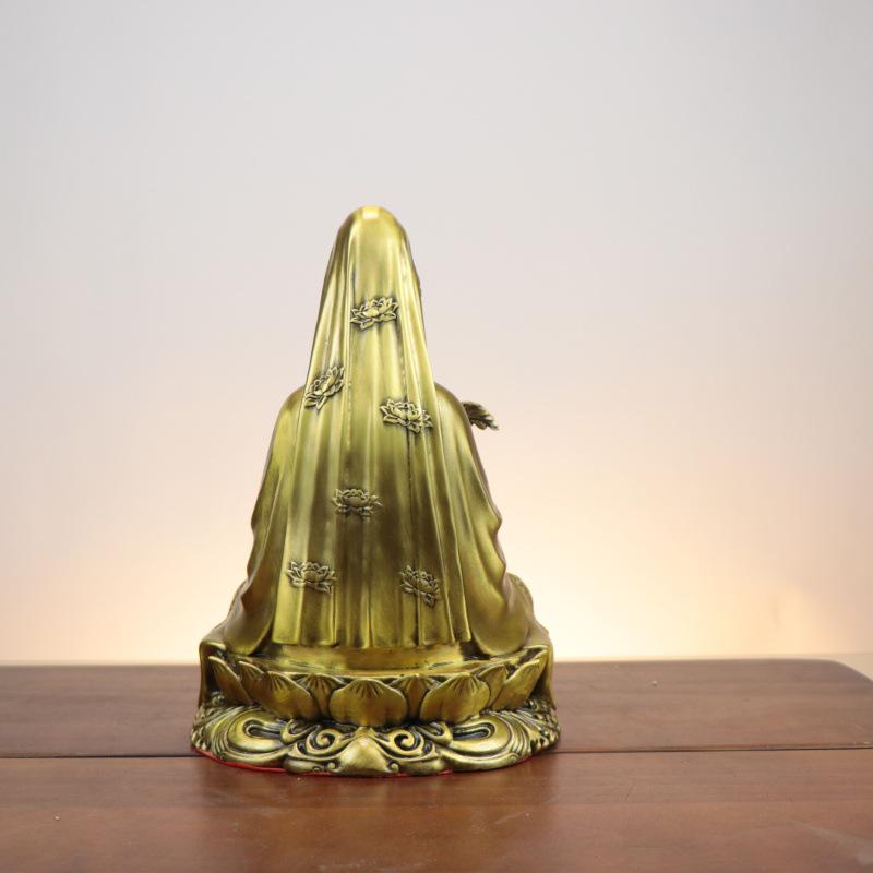 Brass Guanyin Buddha Statue Ornament Vase with Willow, Sitting On Lotus - Large and Small Copper Bodhisattva Guanshiyin Miaoshan
