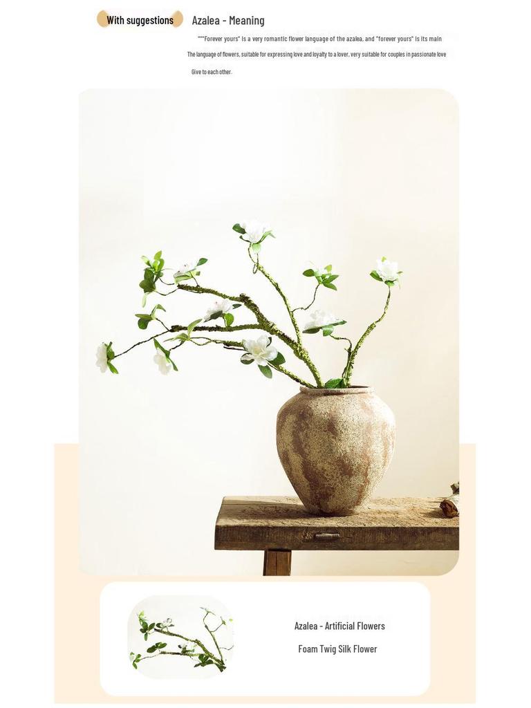 Wabi-Sabi Style Unglazed Terracotta Vase with Floral Design for Retro Living Room or Dining Table Decor