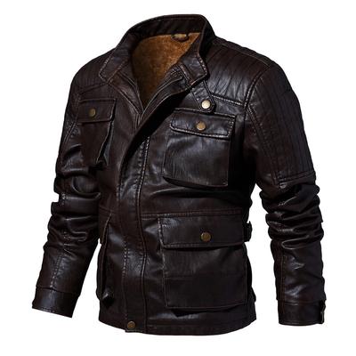 Podzimní a zimní pánská kožená bunda Warm Plus Velvet Coat Pu Multi - Kapsa Velká velikost Vysoká kvalita