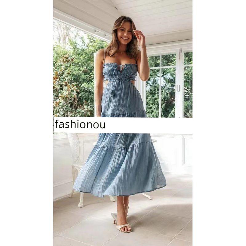 

Платье-майка Сексуальное с вырезами Длинное платье Бесшовное платье Пляжное платье Sea Blue XS