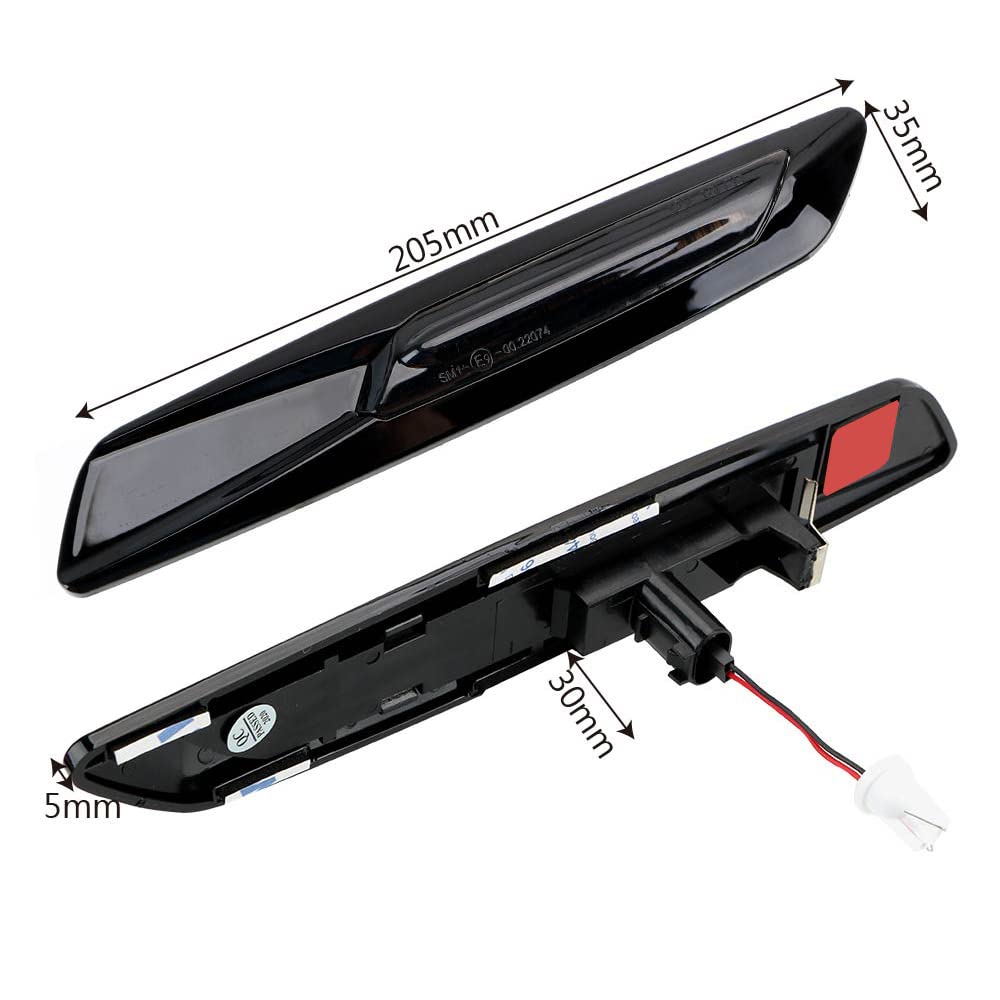 2pcs Led Dynamic Fender Side Marker Lamp Sequential Turn Signal Light Black Lens Yellow