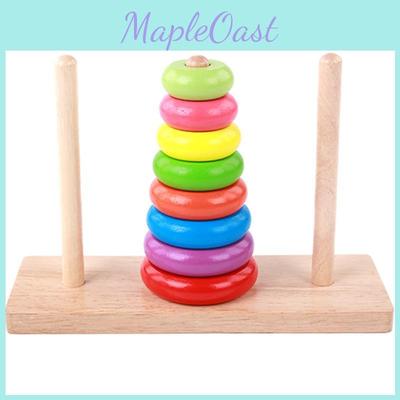 Torre di Hanoi Giocattolo in Legno con Anelli Arcobaleno per Bambini Gioco Educativo