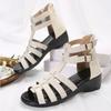 Sandali estivi da donna con plateau e zeppa, punta tonda, sandali aperti, scarpe da spiaggia da donna con cinturino con fibbia, sandali beige da donna
