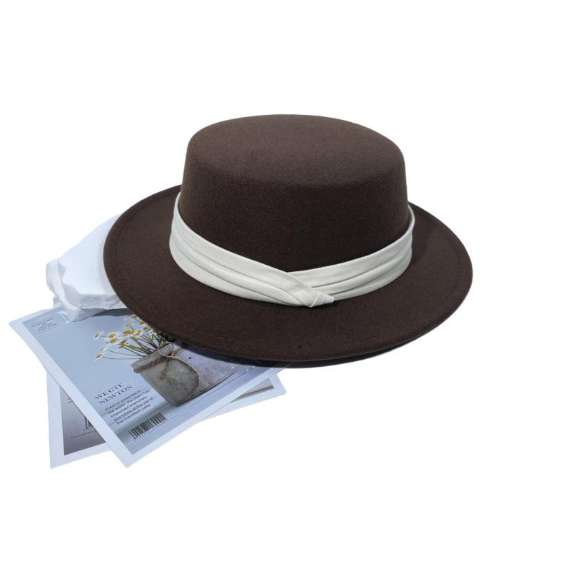 New Top Hat French Retro British Flat-top Woolen Hat Women's Autumn and Winter Fashion Versatile Temperament Felt Hat Men