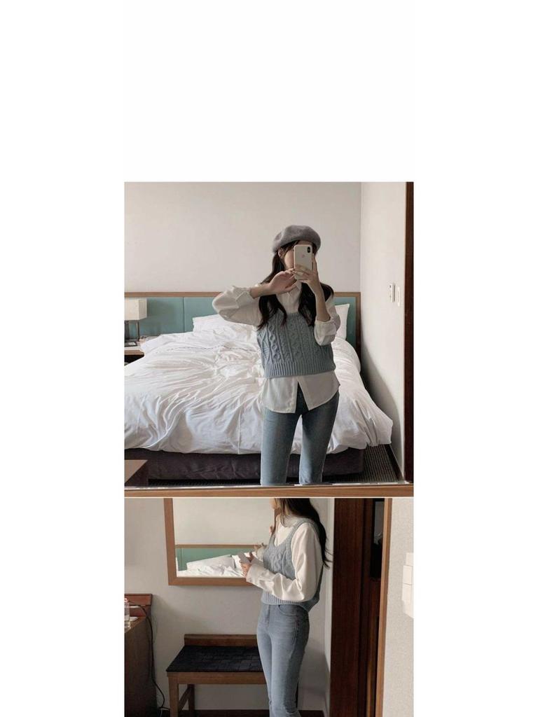 2024 Autumn Japanese Cable Knit Vest & Sleeveless Shirt Set - Slimming, Layered Ins Style