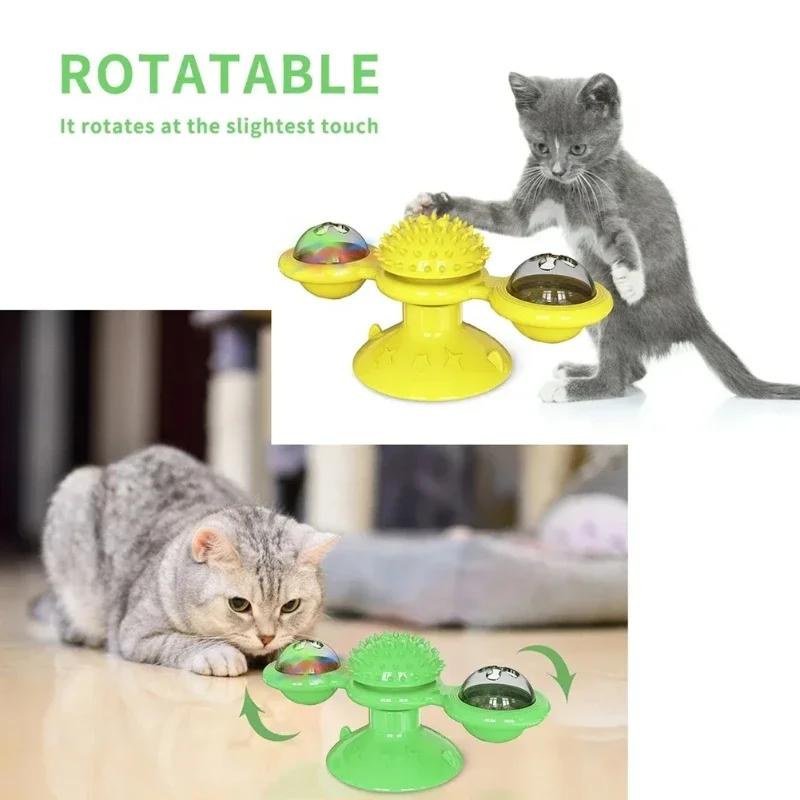 Windmill Cat Toy – Interactive Puzzle Toy for Cats with Whirligig Turntable, Kitten Brush Teeth Game, Rotating Pet Supplies