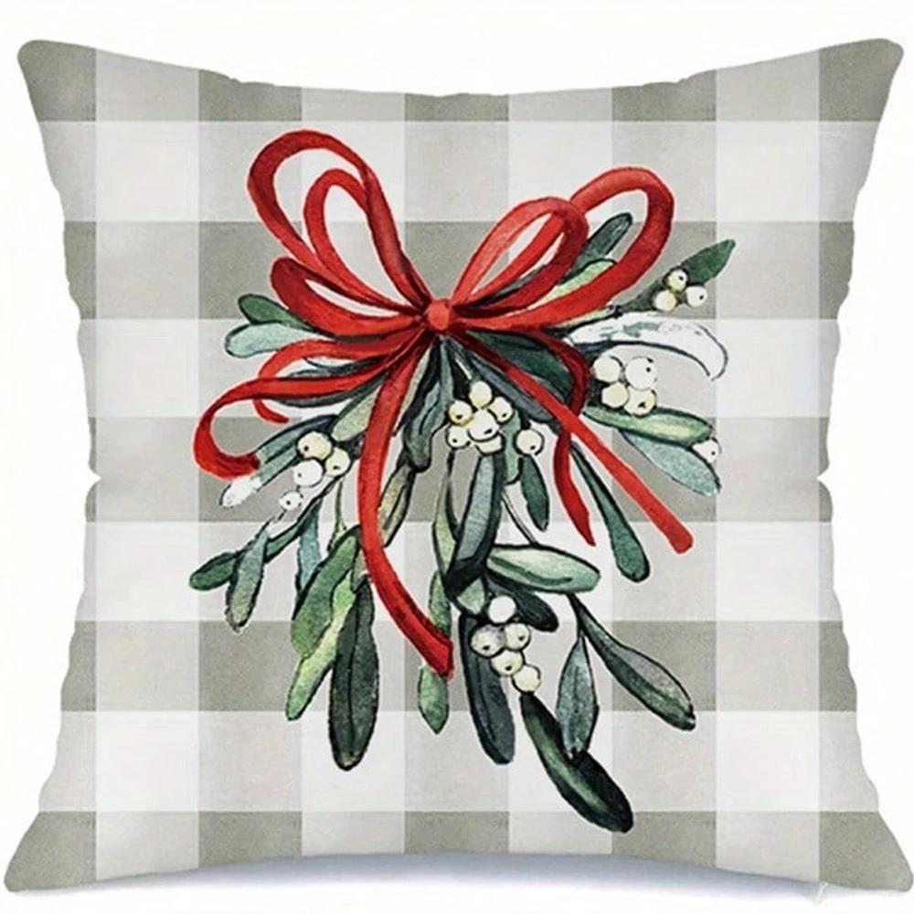 1Pc Rustic Christmas Pillowcase 2D Print Plaid Winter Pattern Wall Accent Gift Traditional-Inspired Seasonal
