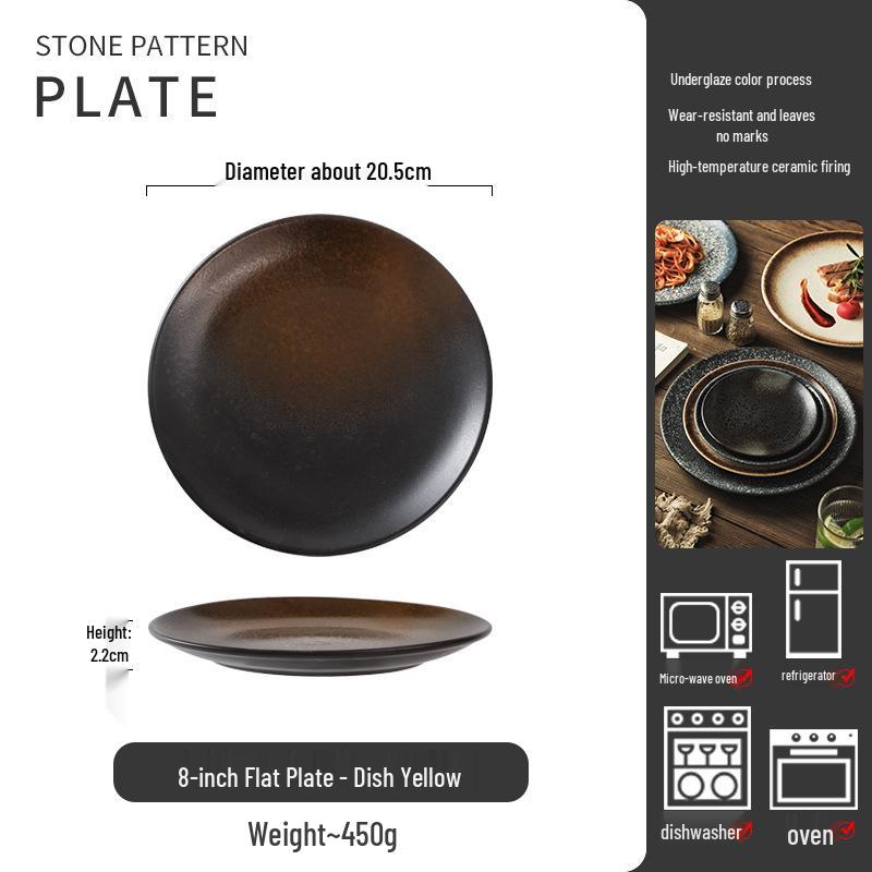 Retro Japanese Ceramic Plate: Creative Black Glaze Dish for Home and Restaurant