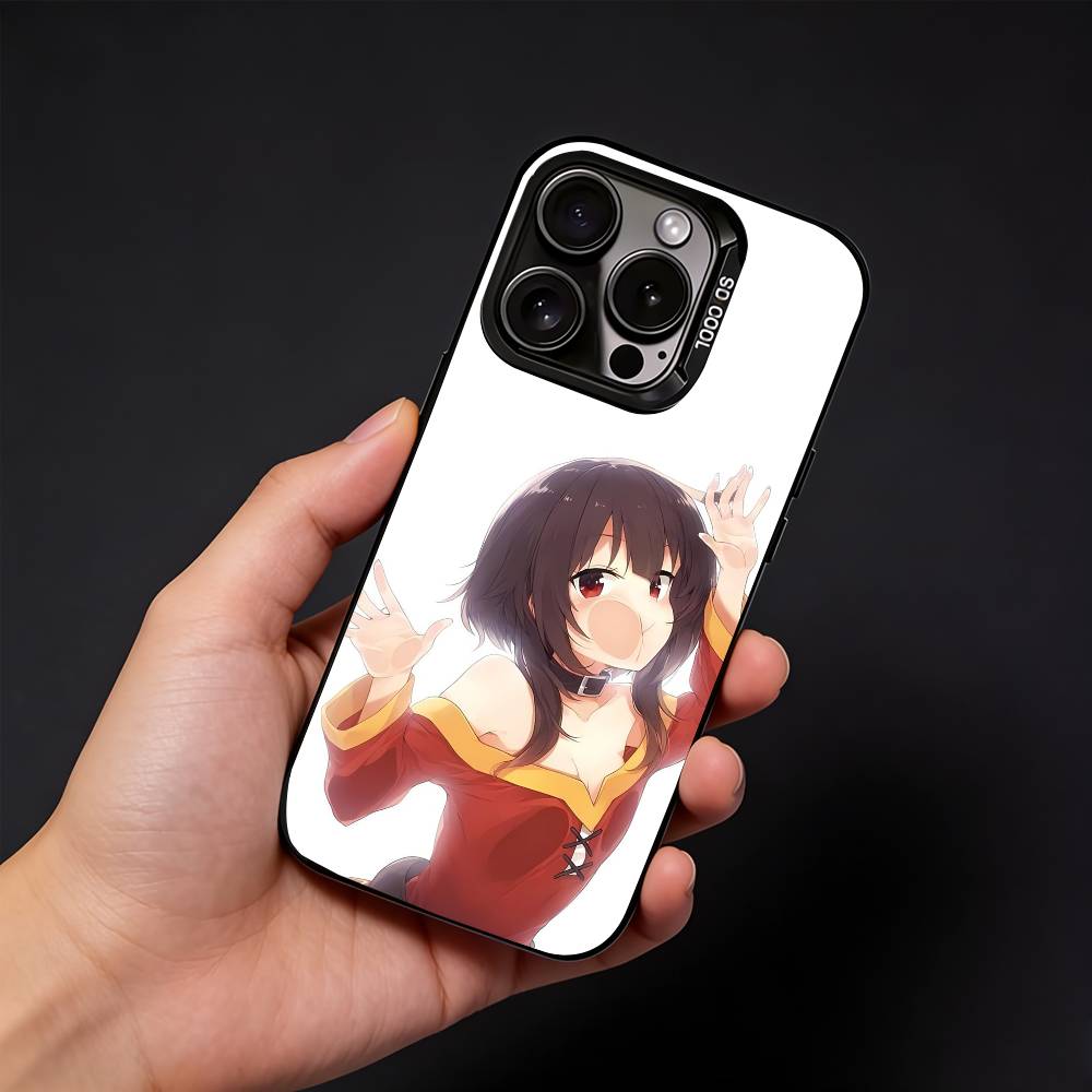 Megumin Anime K-KonoSubaS Phone Case For iPhone17, 16,15,14,13,12 Pro Max Black Candy Matte Shockproof Cover