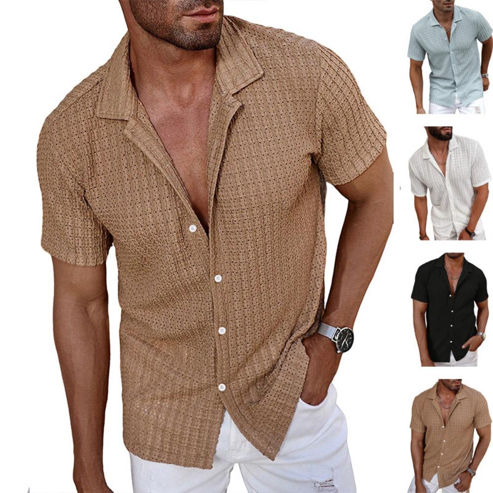 Summer Men's New Collar-buttoned Shirt with Ventilation Holes for Coolness and Breathability, Casual T-shirt